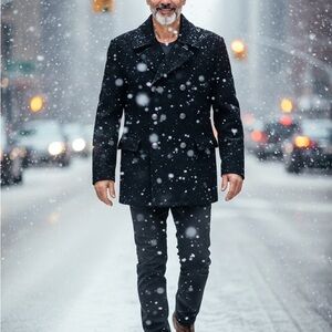 TALLIA Black Pea Coat for Men